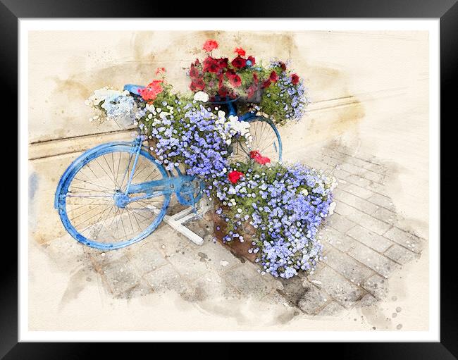 Exeter Bicycle flowers, watercolour Framed Print by Graham Lathbury