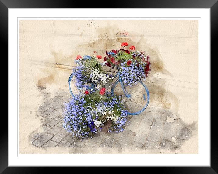 Exeter Bicycle Flowers - watercolour #2 Framed Mounted Print by Graham Lathbury