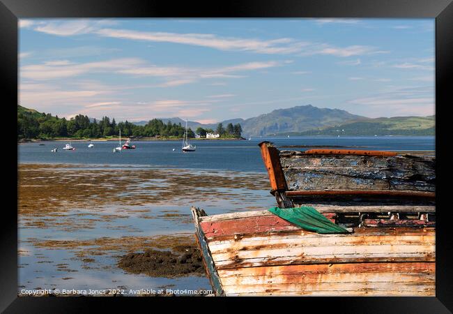Sound of Mull Abandoned Boats Salen Scotland. Framed Print by Barbara Jones