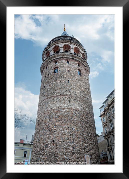Istanbul Galata Tower Looking Up Framed Mounted Print by Antony McAulay