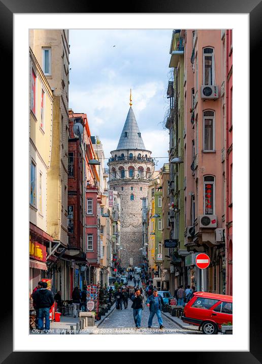 Istanbul Galata Tower Street View Framed Mounted Print by Antony McAulay