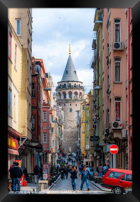 Istanbul Galata Tower Street View Framed Print by Antony McAulay