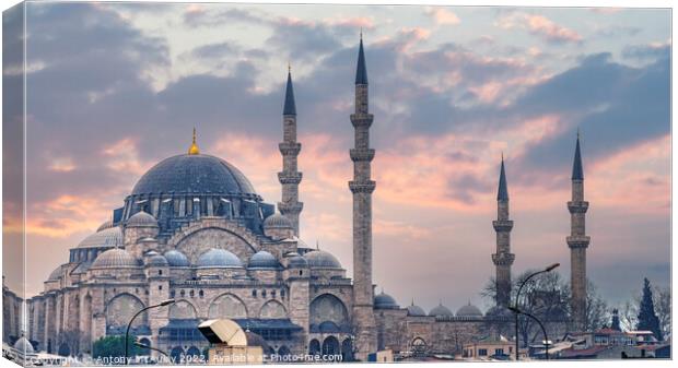 Istanbul Suleymaniye Mosque at Sundown Canvas Print by Antony McAulay