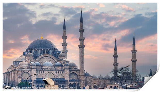 Istanbul Suleymaniye Mosque at Sundown Print by Antony McAulay
