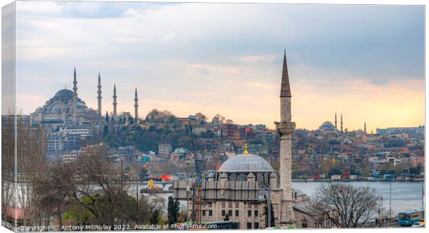 Istanbul Suleymaniye Mosque at Sunset Panorama Canvas Print by Antony McAulay