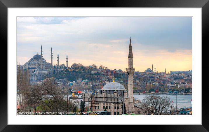 Istanbul Suleymaniye Mosque at Sunset Panorama Framed Mounted Print by Antony McAulay