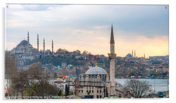 Istanbul Suleymaniye Mosque at Sunset Panorama Acrylic by Antony McAulay