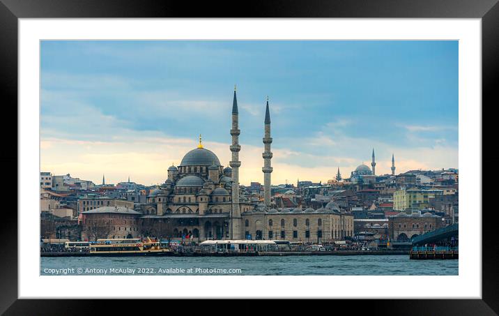 Istanbul Yeni Cami Mosque at Dusk Panorama Framed Mounted Print by Antony McAulay