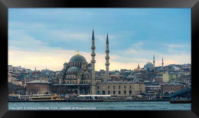 Istanbul Yeni Cami Mosque at Dusk Panorama Framed Print by Antony McAulay