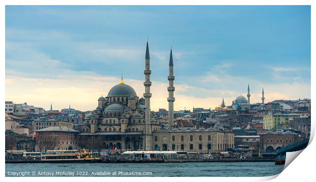 Istanbul Yeni Cami Mosque at Dusk Panorama Print by Antony McAulay