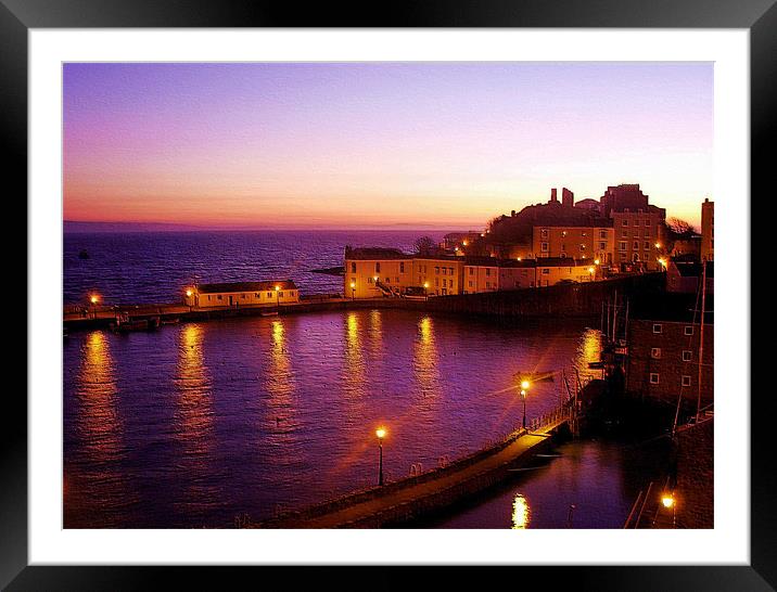 Tenby Harbour Glow. Framed Mounted Print by paulette hurley