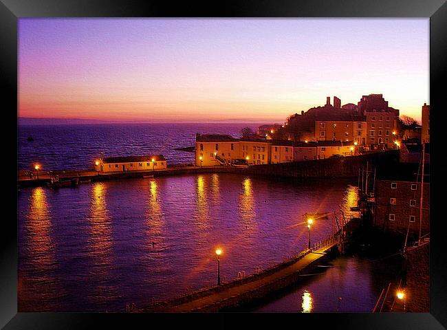 Tenby Harbour Glow. Framed Print by paulette hurley