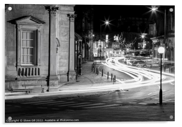 Streaks of  Car Headlights Along a Street at Night Acrylic by Steve Gill