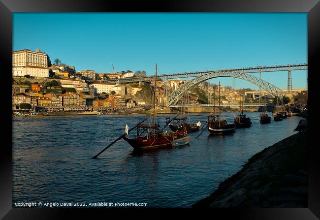 View of Douro river and boats in Porto Framed Print by Angelo DeVal
