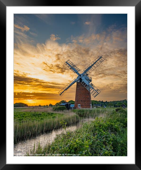 Majestic Horsey Windpump at Sunset Framed Mounted Print by Terry Newman