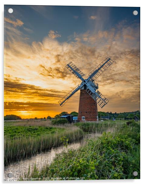 Majestic Horsey Windpump at Sunset Acrylic by Terry Newman