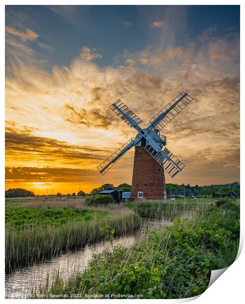 Majestic Horsey Windpump at Sunset Print by Terry Newman