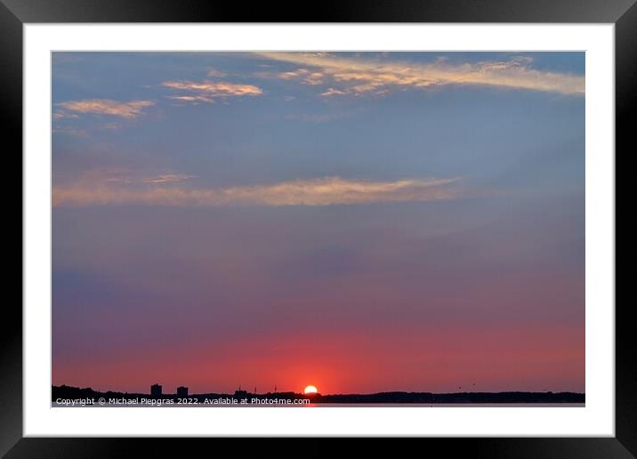Beautiful and romantic sunset at a lake in yellow and orange col Framed Mounted Print by Michael Piepgras