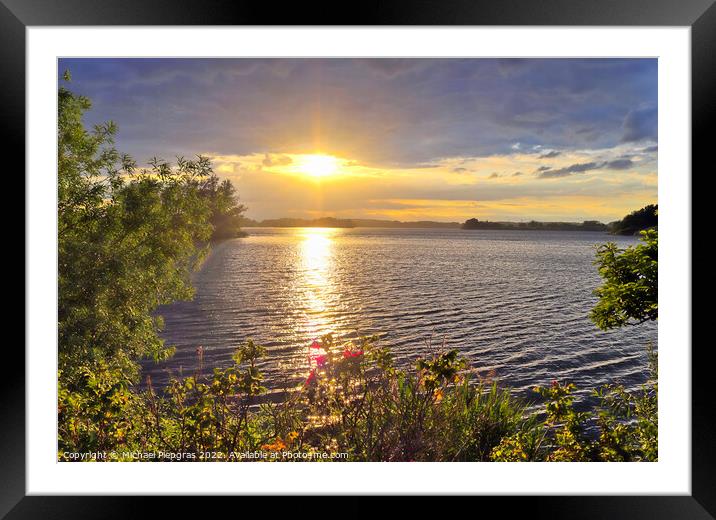 Beautiful and romantic sunset at a lake in yellow and orange col Framed Mounted Print by Michael Piepgras