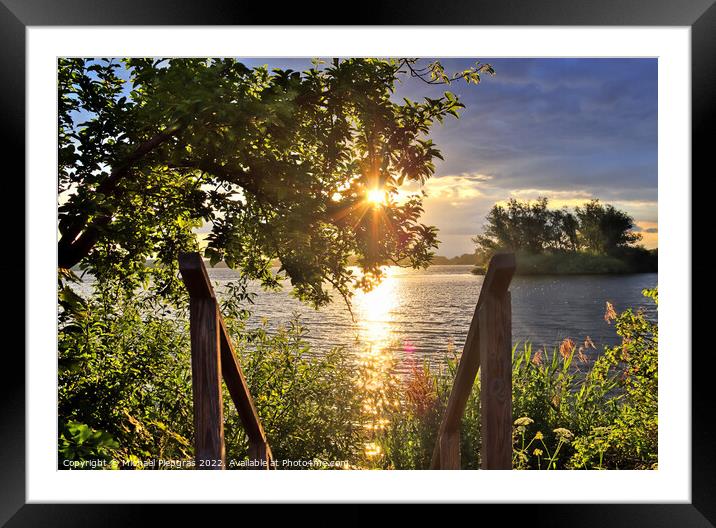 Beautiful and romantic sunset at a lake in yellow and orange col Framed Mounted Print by Michael Piepgras