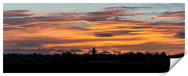 Sunset behind St Andrew's church, Sutton-in-the-Isle, Cambridges Print by Andrew Sharpe