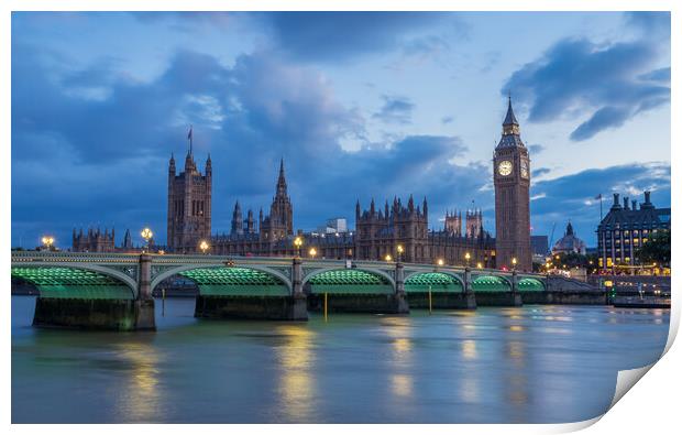 Westminster Bridge at twilight Print by Jason Wells