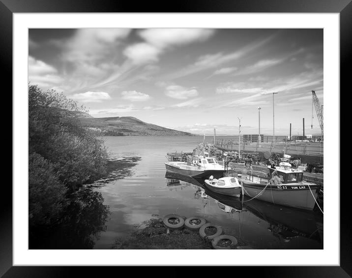 B&W Boats in at the harbour  Framed Mounted Print by Paddy 