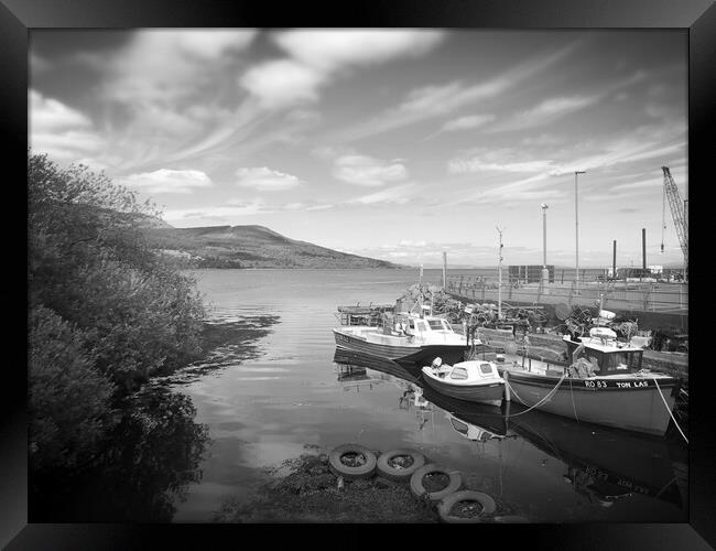 B&W Boats in at the harbour  Framed Print by Paddy 