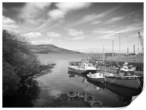 B&W Boats in at the harbour  Print by Paddy 