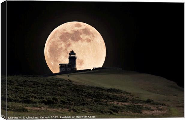 Moon Rising Behind Belle Tout Lighthouse Canvas Print by Christine Kerioak
