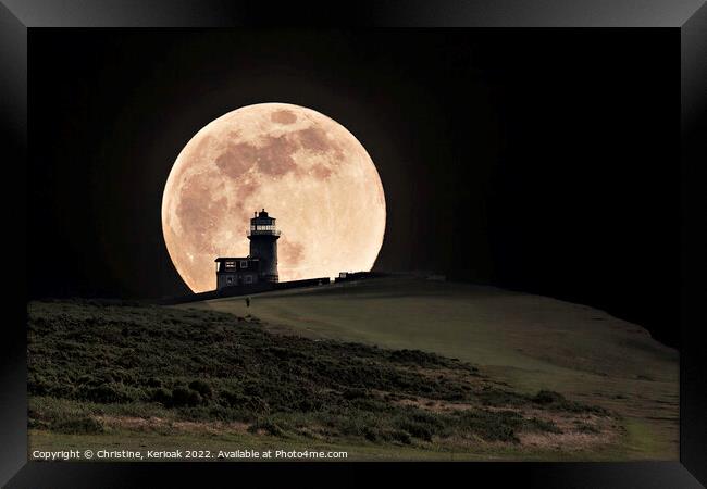 Moon Rising Behind Belle Tout Lighthouse Framed Print by Christine Kerioak