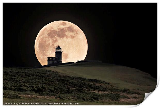 Moon Rising Behind Belle Tout Lighthouse Print by Christine Kerioak