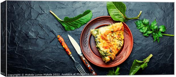 Cheese pie with spinach, copy space Canvas Print by Mykola Lunov Mykola