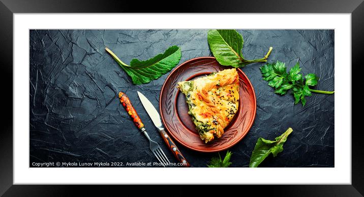 Cheese pie with spinach, copy space Framed Mounted Print by Mykola Lunov Mykola