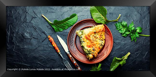 Cheese pie with spinach, copy space Framed Print by Mykola Lunov Mykola
