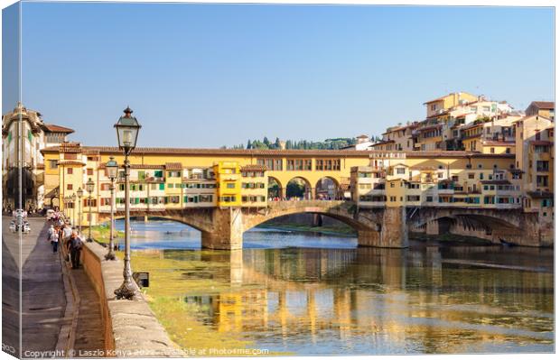 Lungarno degli Acciaiuoli and the Ponte Vecchio - Florence Canvas Print by Laszlo Konya