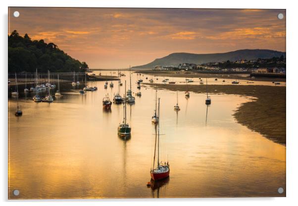 The Conwy estuary at sunset. Acrylic by Bill Allsopp