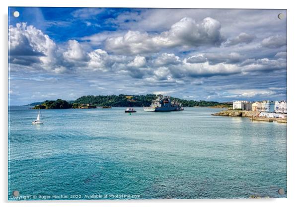 Warship Entering Devonport Dockyard Acrylic by Roger Mechan