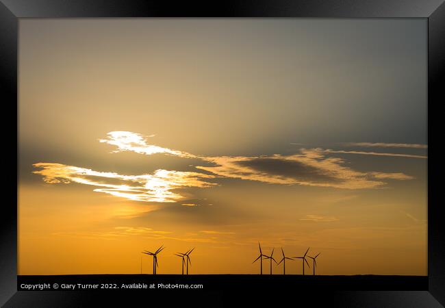 Sunset Above Ogden Moor Wind Farm Framed Print by Gary Turner