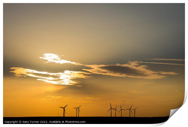 Sunset Above Ogden Moor Wind Farm Print by Gary Turner
