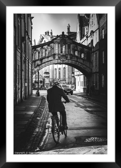 Cyclist under the Bridge of Sighs, Oxford Framed Mounted Print by Gary Turner
