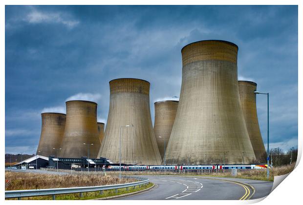 Ratcliffe on soar power station and East Midlands Parkway Statio Print by Bill Allsopp