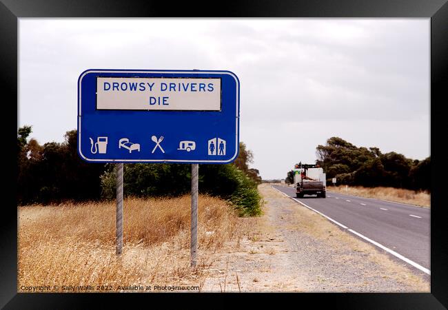 Warning road-sign in Victoria, Australia Framed Print by Sally Wallis