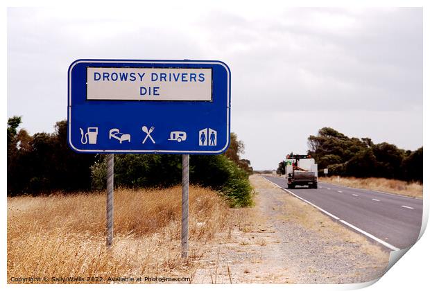 Warning road-sign in Victoria, Australia Print by Sally Wallis