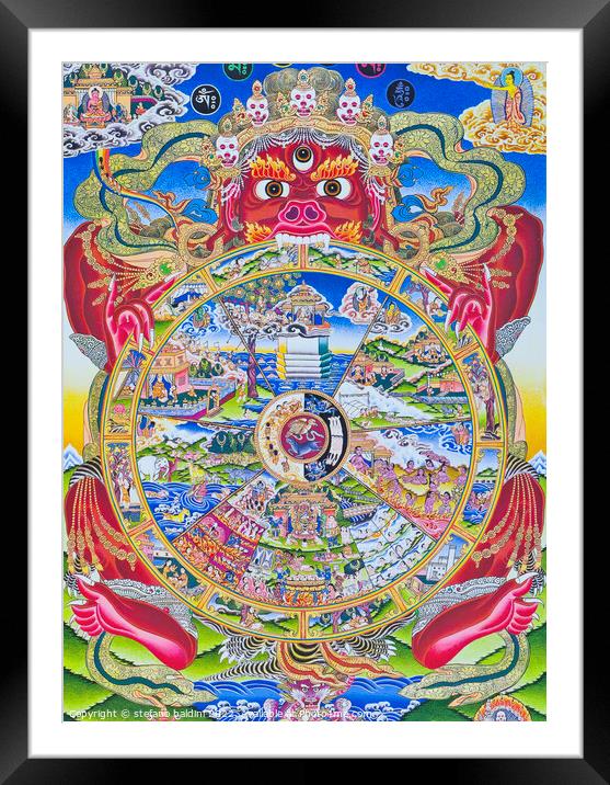 Wheel of life Mandala , depicting the Kalachakra or deluded exis Framed Mounted Print by stefano baldini