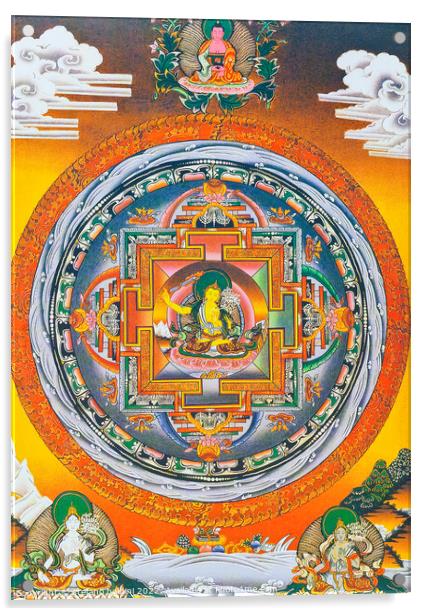 Manjushree Mandala, where the central figure represents the god  Acrylic by stefano baldini