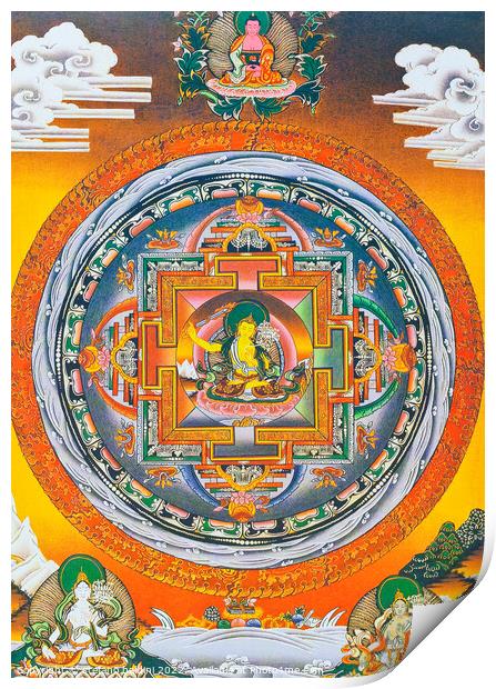 Manjushree Mandala, where the central figure represents the god  Print by stefano baldini