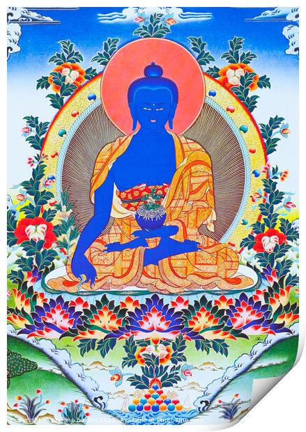 Image depicting the medicine Buddha, the supreme healer in monas Print by stefano baldini