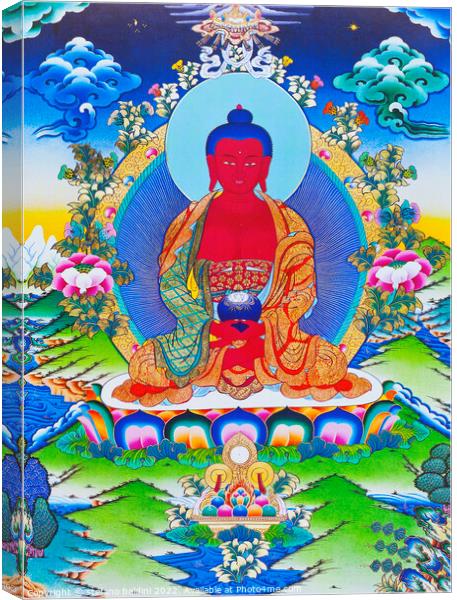 Image depicting Amitabha Buddha seated on a lotus, Nepal Canvas Print by stefano baldini