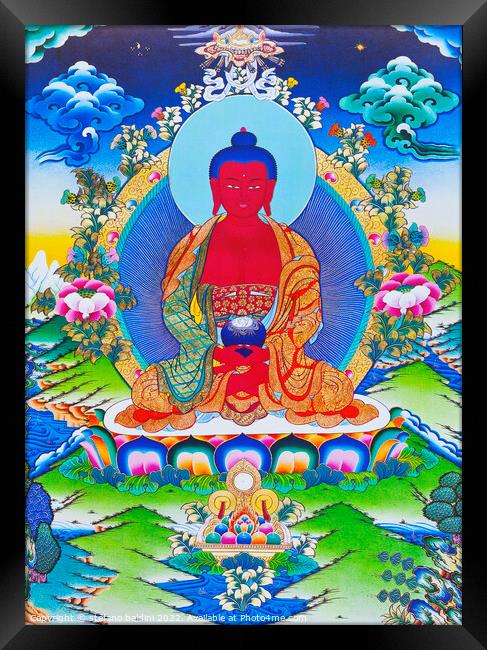 Image depicting Amitabha Buddha seated on a lotus, Nepal Framed Print by stefano baldini